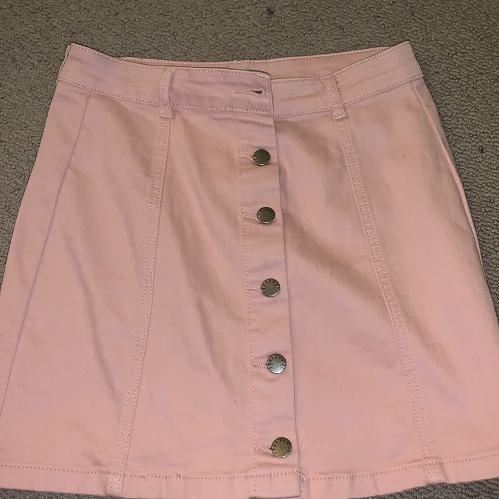 worn once, pink, buttondown, Forever 21 skirt